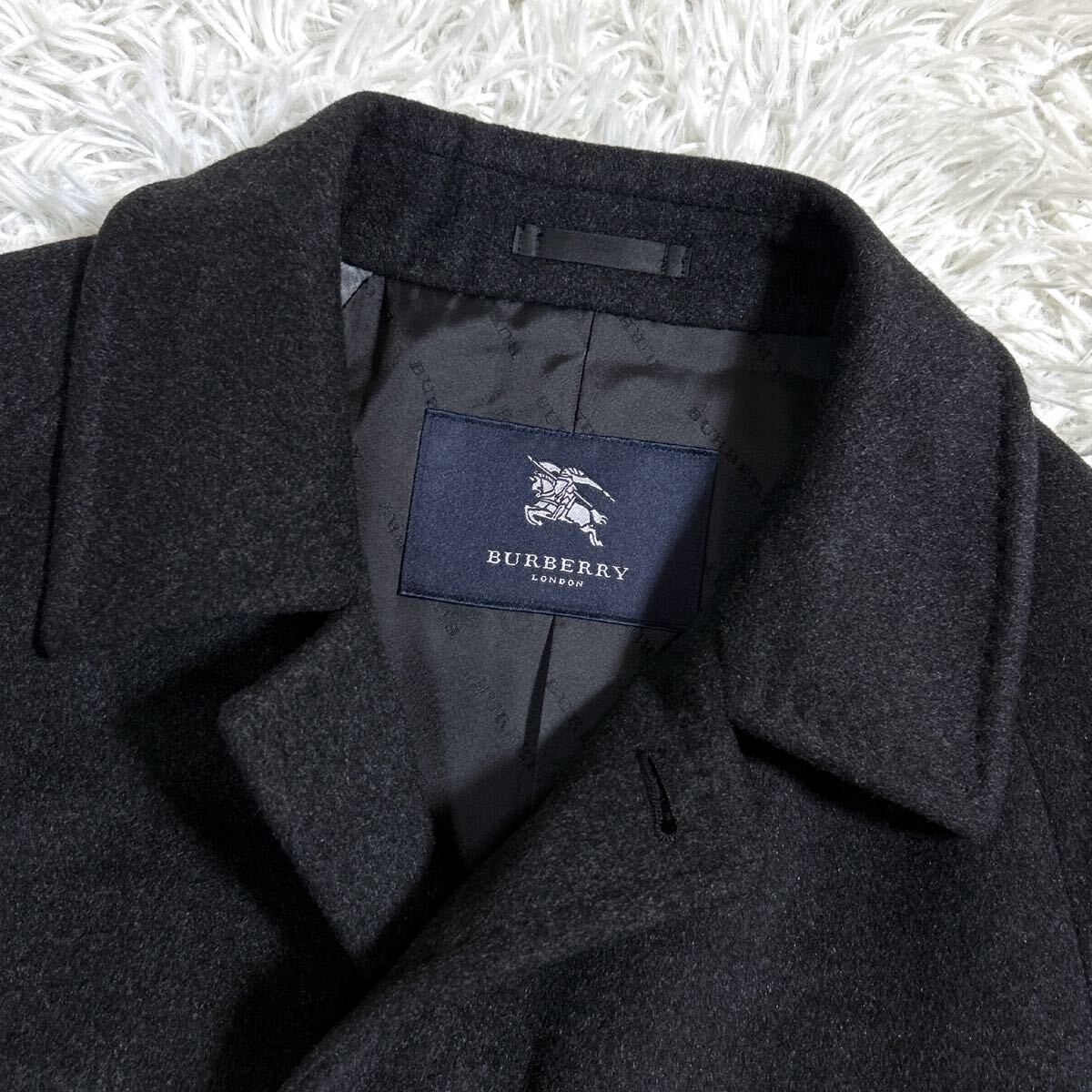 【カシミヤ100%】BURBERRY LONDON バーバリーロンドン ステンカラーコート ロングコート 日本製 チャコール L_画像7