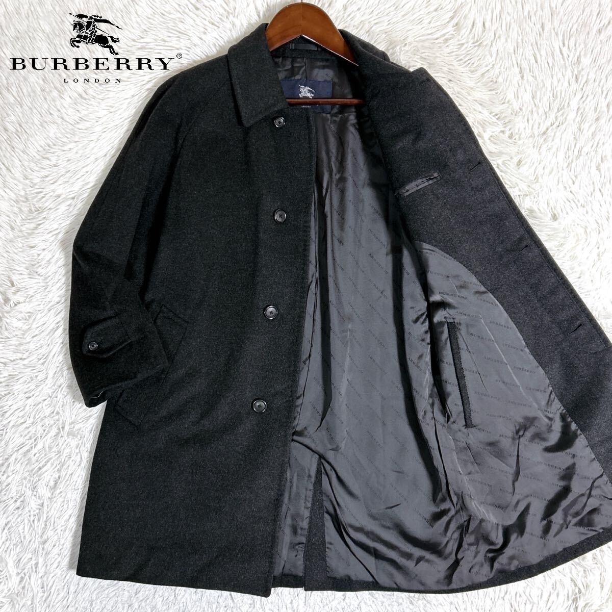 【カシミヤ100%】BURBERRY LONDON バーバリーロンドン ステンカラーコート ロングコート 日本製 チャコール L_画像1