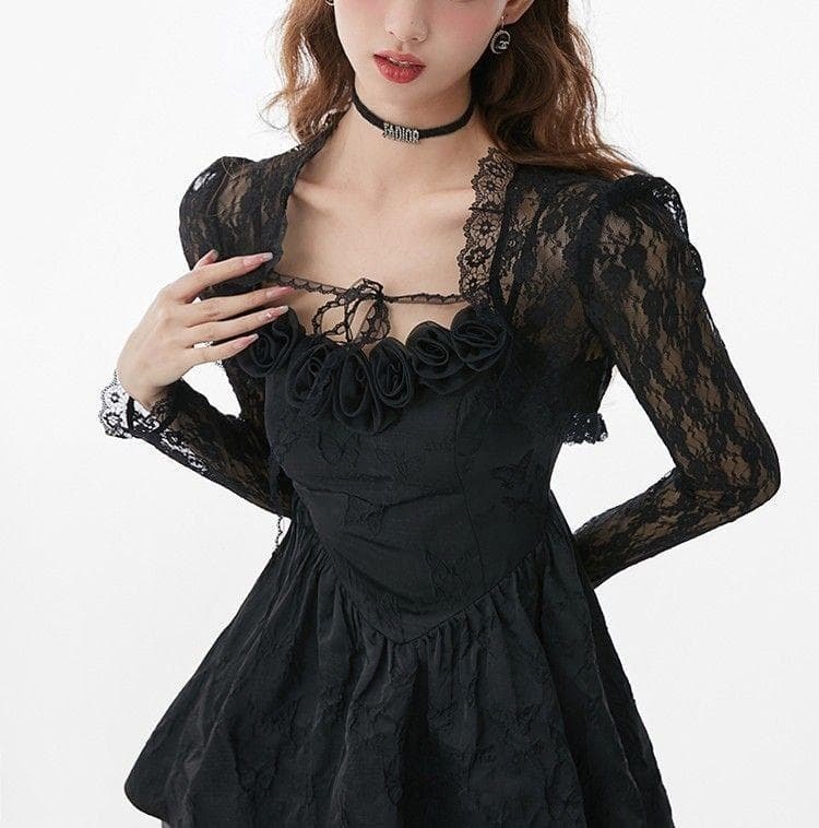【新品】 レースカーディガン ブラック ボレロ 透け感 フリル ミニ フォーマル_画像2