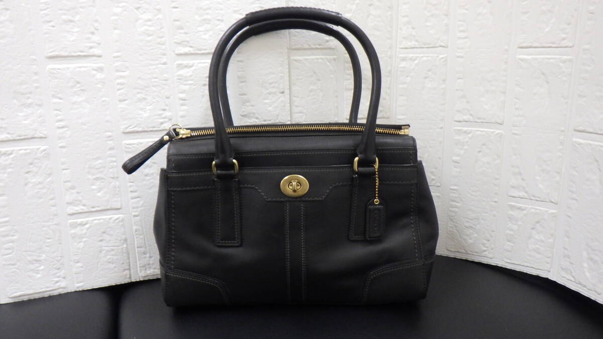 #18826 コーチ COACH ハンドバッグ 11047 ハンプトンズ ミディアム キャリーオール レザー 黒 バッグ_画像3