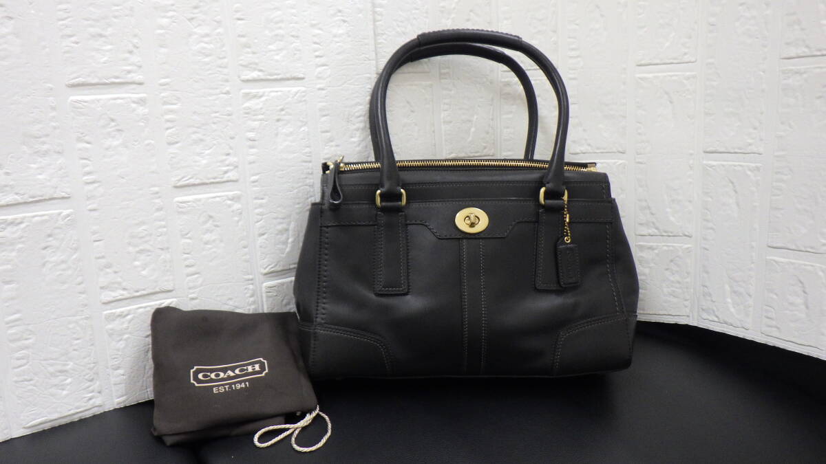 #18826 コーチ COACH ハンドバッグ 11047 ハンプトンズ ミディアム キャリーオール レザー 黒 バッグ_画像1