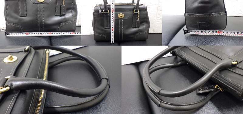 #18826 コーチ COACH ハンドバッグ 11047 ハンプトンズ ミディアム キャリーオール レザー 黒 バッグ_画像9