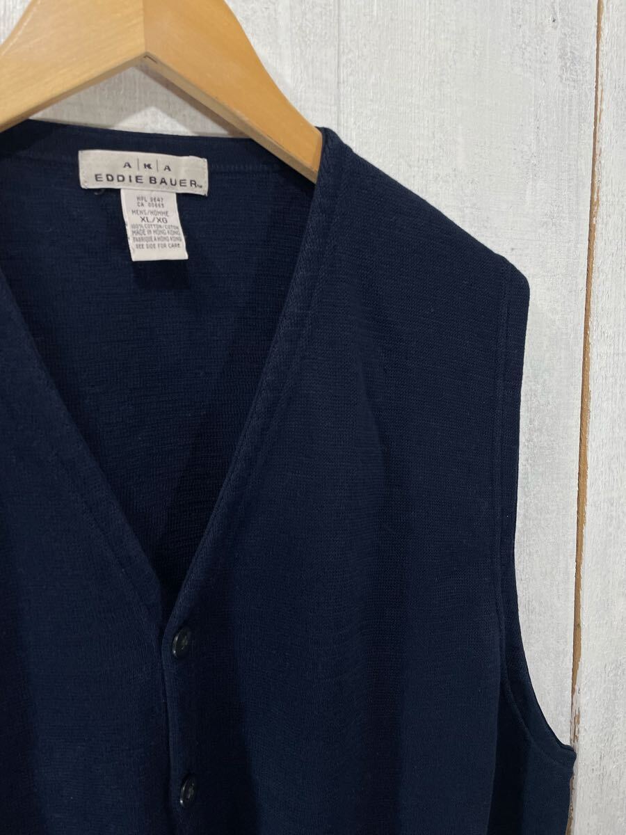EddieBauer エディーバウアー　コットンニット　ベスト　ニットベスト　メンズXL 紺系　良品綺麗_画像2
