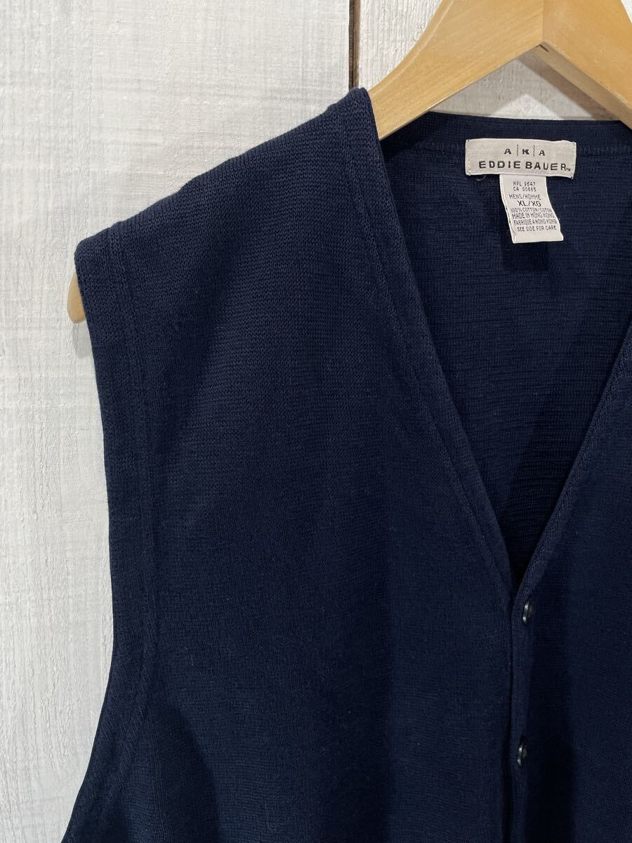 EddieBauer エディーバウアー　コットンニット　ベスト　ニットベスト　メンズXL 紺系　良品綺麗_画像3