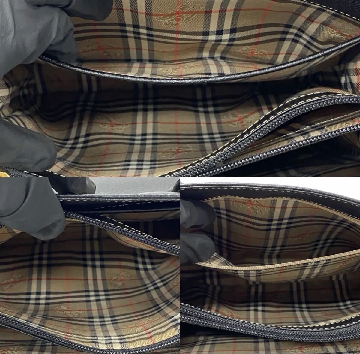 【極美品・AB品】Burberrys バーバリーズ ハンドバッグ ブラック レザー調 ゴールド金具 チェック内装 ビンテージ トートバッグ プレミアム_画像7