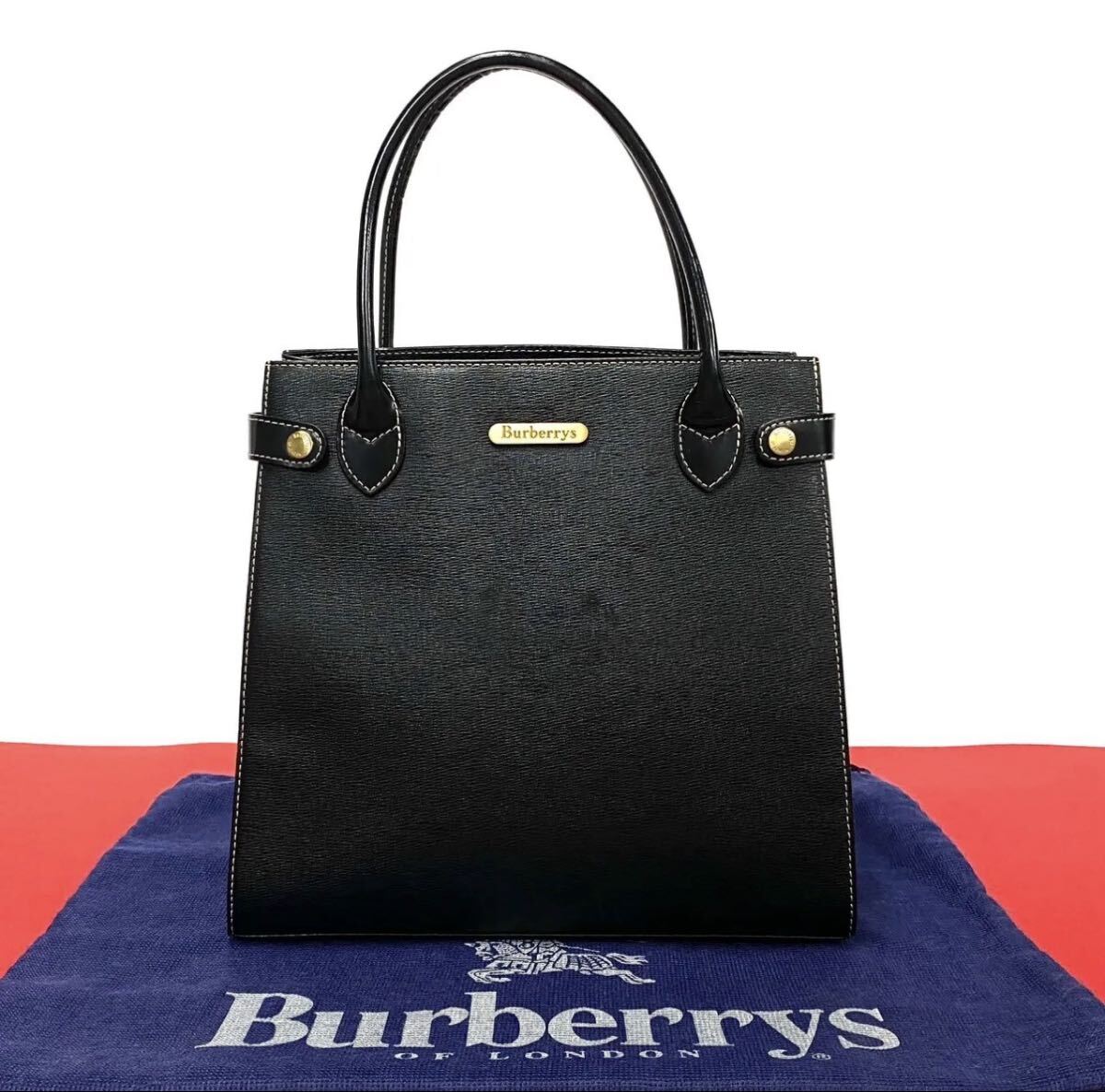 【極美品・AB品】Burberrys バーバリーズ ハンドバッグ ブラック レザー調 ゴールド金具 チェック内装 ビンテージ トートバッグ プレミアム_画像1