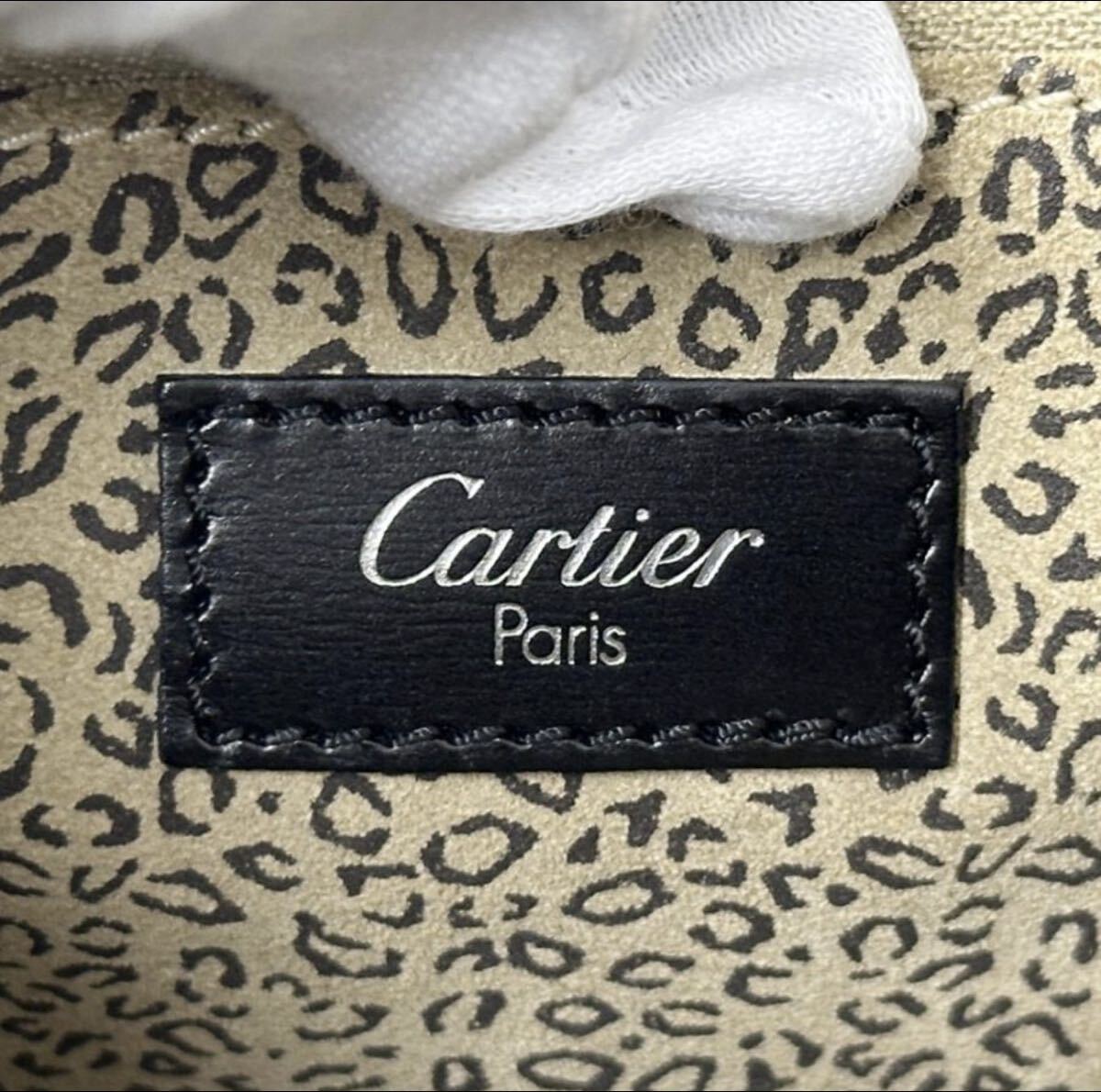 【極美品・AB品】Cartier カルティエ トートバッグ パンテール柄内装 ブラックレザー レアモデル 赤箱付き 現状品 プレミアム_画像5