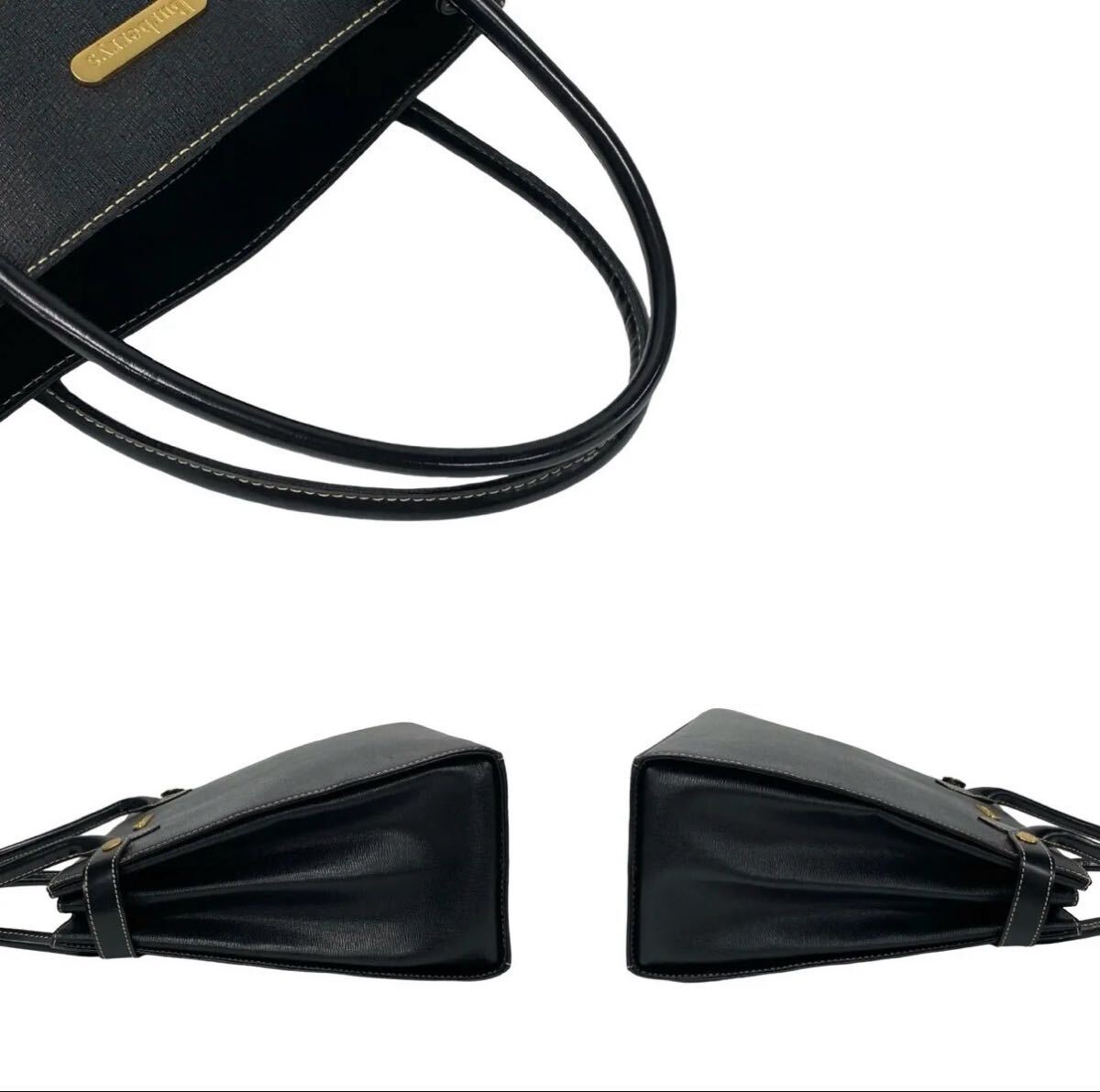 【極美品・AB品】Burberrys バーバリーズ ハンドバッグ ブラック レザー調 ゴールド金具 チェック内装 ビンテージ トートバッグ プレミアム_画像4