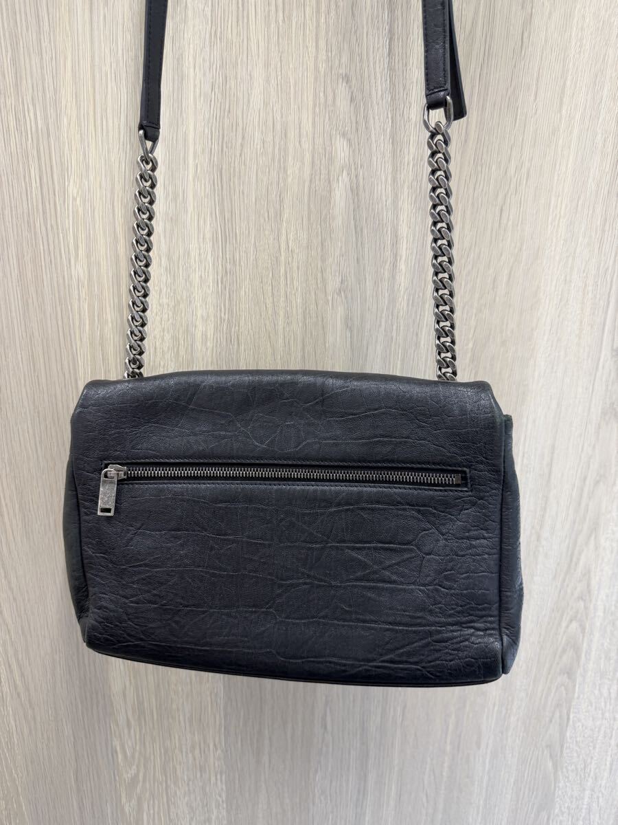 【美品・本物保証】SAINT LAURENT PARIS サンローラン チェーンショルダーバッグ ブラック レザー YSLロゴ イタリア製 高級感 プレミアム _画像6
