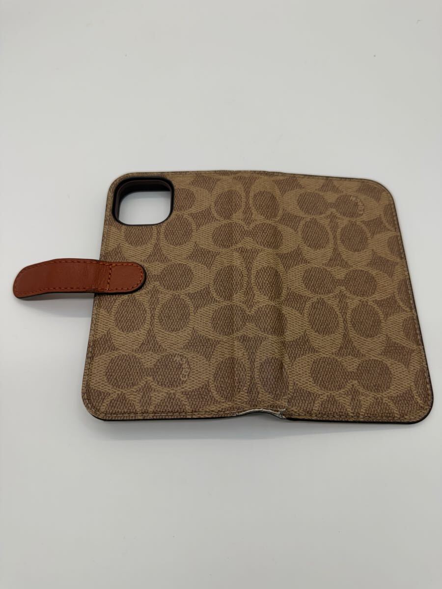 ◎COACH コーチ iPhoneケース 手帳型 シグネチャー ブラウン レザー×PVC ロゴ刻印 現状品_画像1