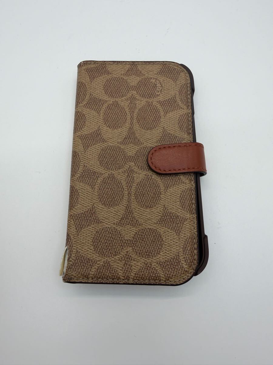 ◎COACH コーチ iPhoneケース 手帳型 シグネチャー ブラウン レザー×PVC ロゴ刻印 現状品_画像4