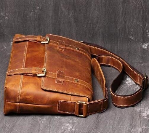 美品☆職人手作りヌメ革 メンズ ショルダーバッグ メッセンジャーバック 斜めがけ 肩掛け レザー ビジネスバッグ 大容量 通勤