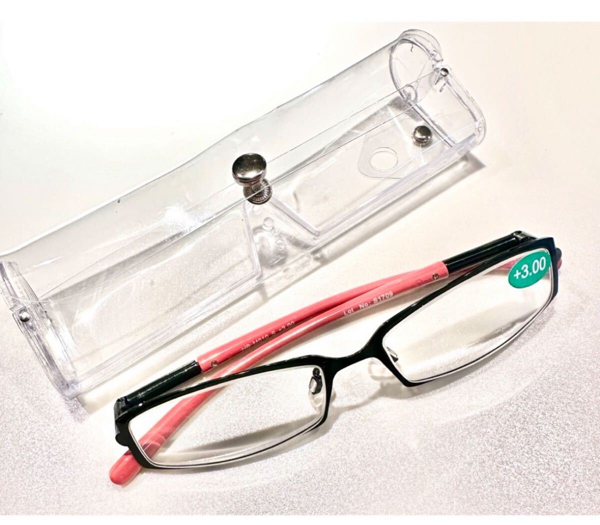 オシャレ老眼鏡　シニアグラス　＋3.0ピンク　ブラック　バネ式_画像3