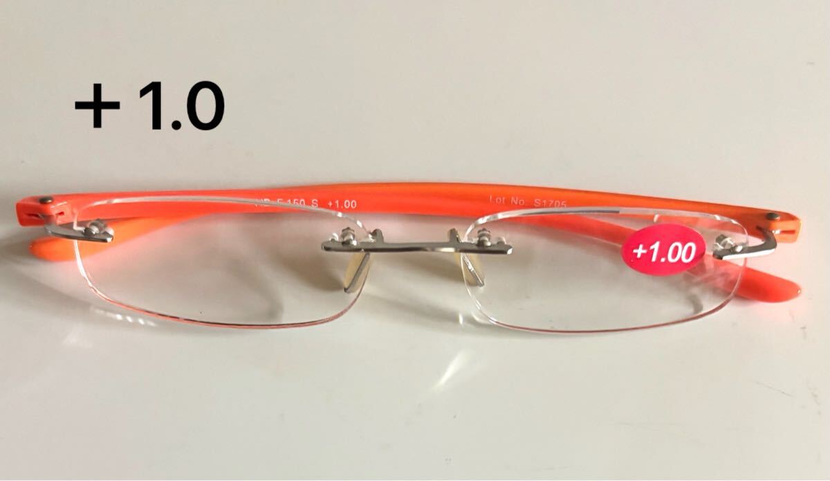 シニアグラス　 老眼鏡　オシャレ　＋1.0 ツーポイント　オレンジ　ケース付き_画像1
