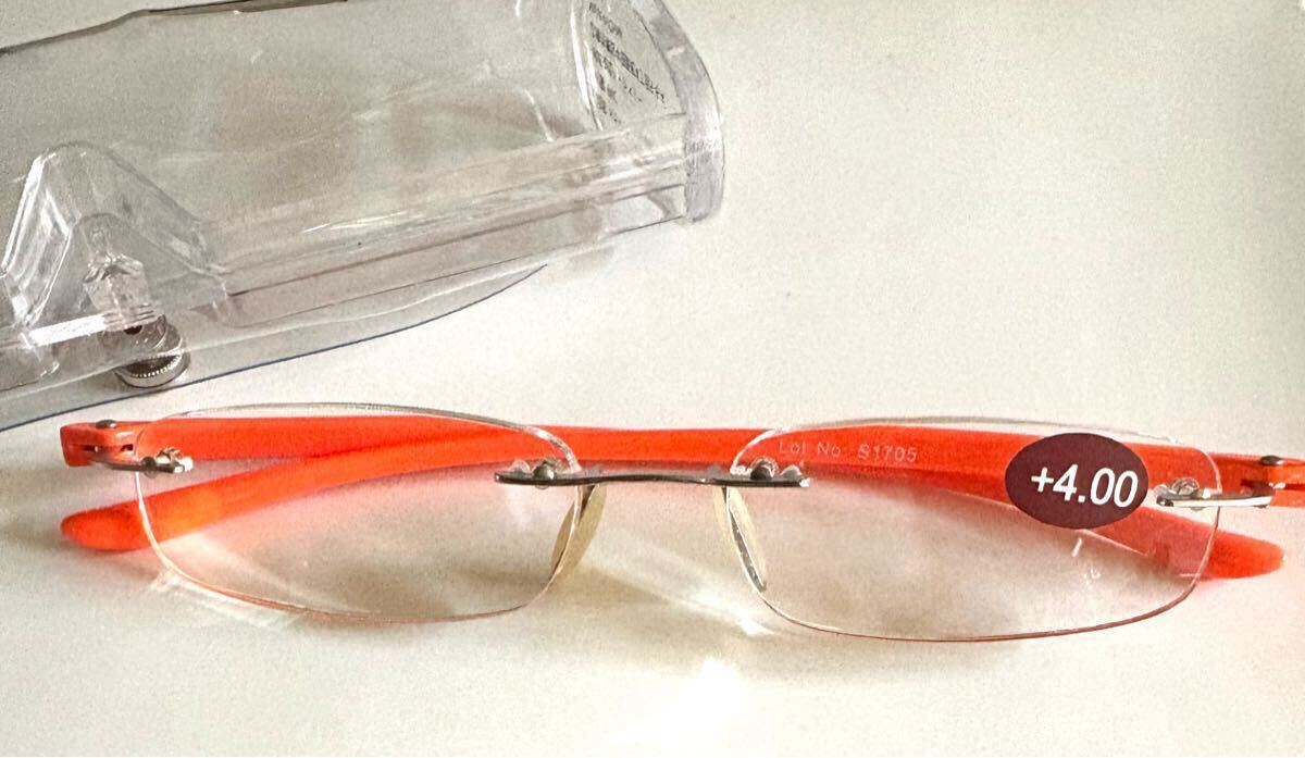 シニアグラス　 老眼鏡　オシャレ　＋4.0 ツーポイント　オレンジ　ケース付き_画像2