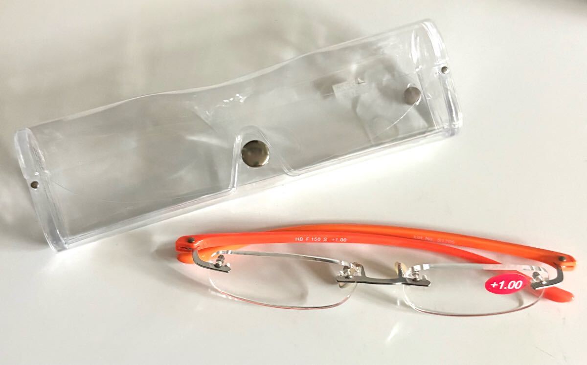シニアグラス　 老眼鏡　オシャレ　＋1.0 ツーポイント　オレンジ　ケース付き_画像2
