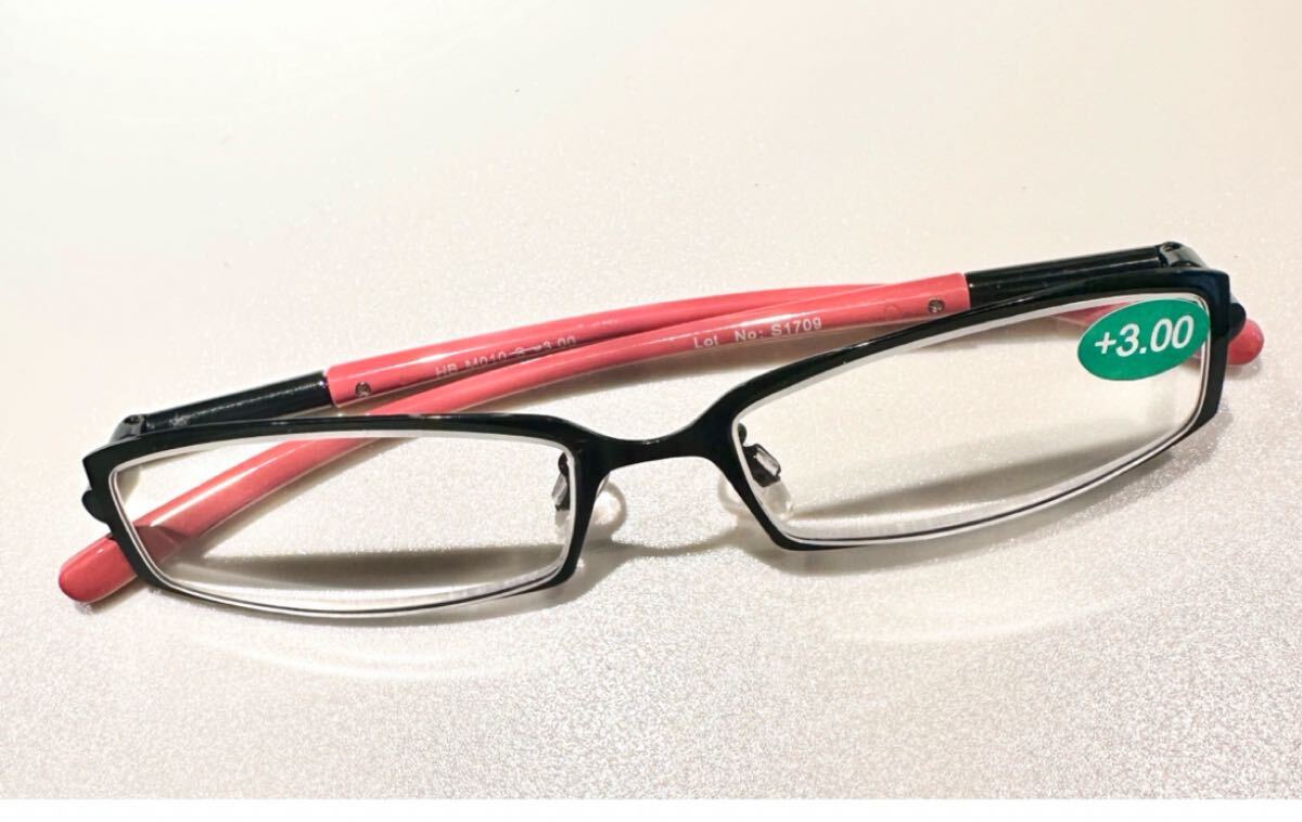 オシャレ老眼鏡　シニアグラス　＋3.0ピンク　ブラック　バネ式_画像1