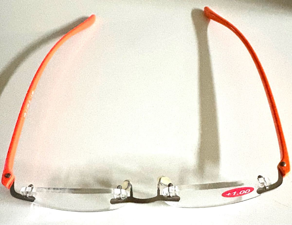 シニアグラス　 老眼鏡　オシャレ　＋1.0 ツーポイント　オレンジ　ケース付き_画像3