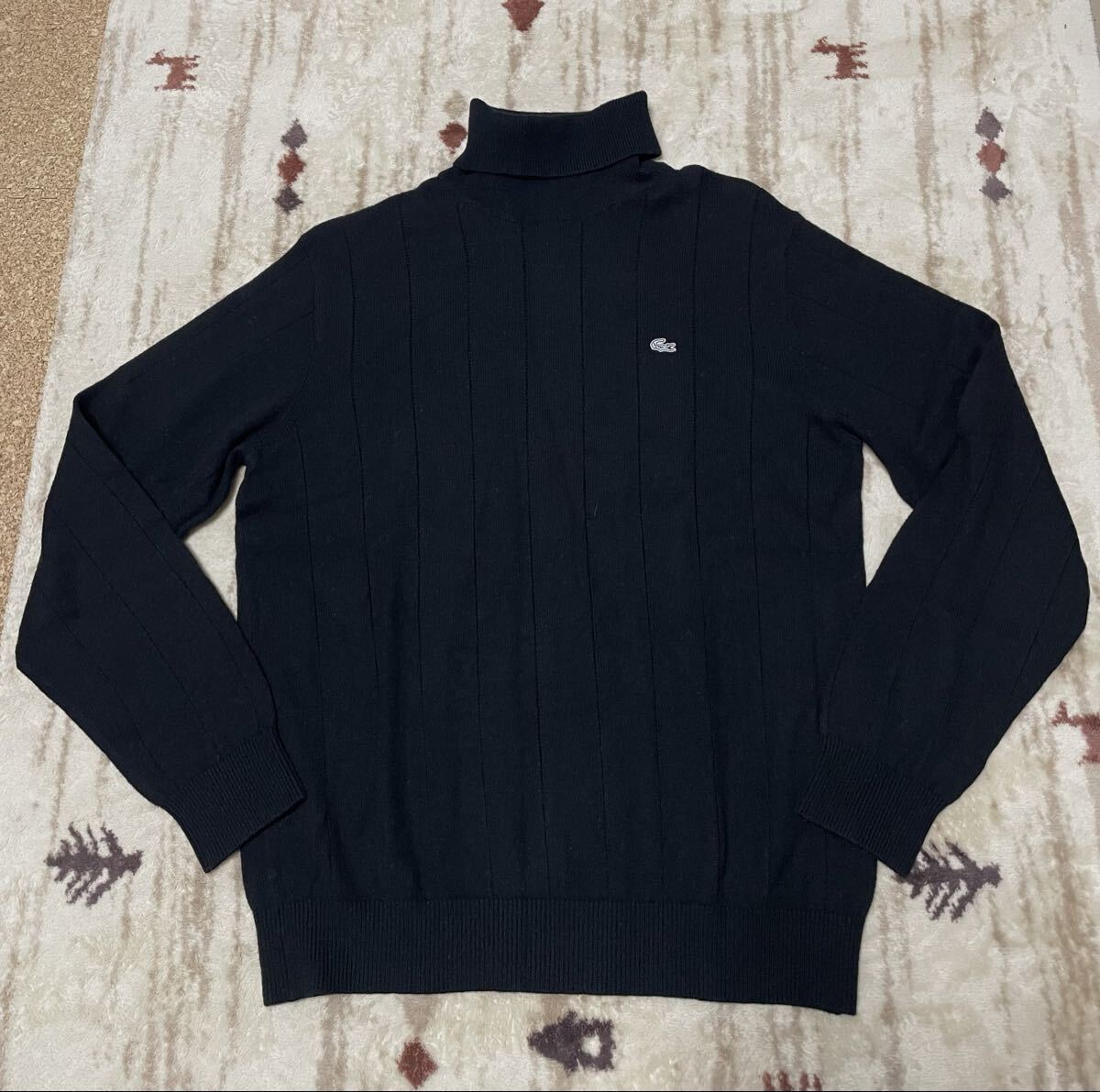 OT★LACOSTE ラコステ★タートルネック セーター メンズ M 4 ニット ウール 黒 ブラック ハイネック _画像1