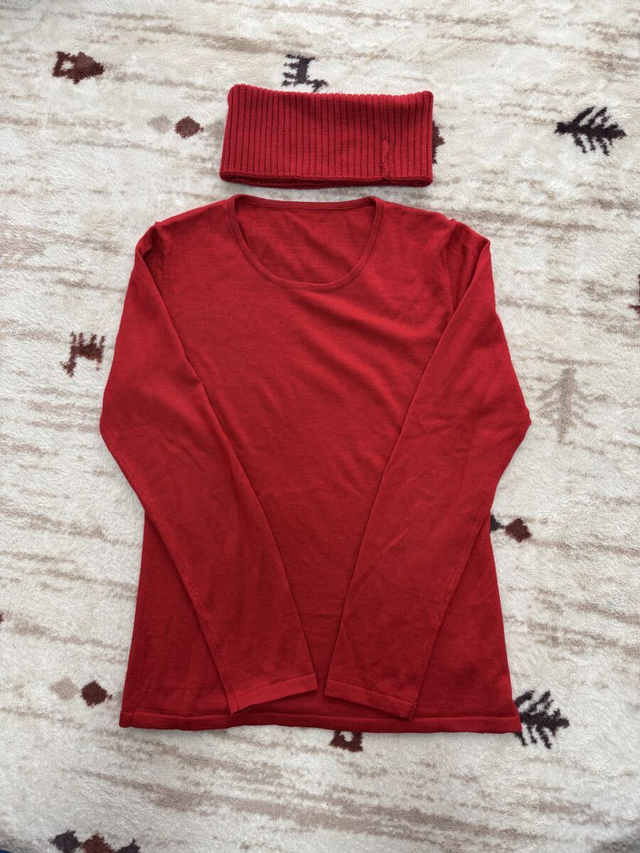 T★未使用★シャルレ★高級 長袖 セーター ES016 レディース M ハイネック タートルネック ネック脱着可 レッド 赤 ニット_画像1