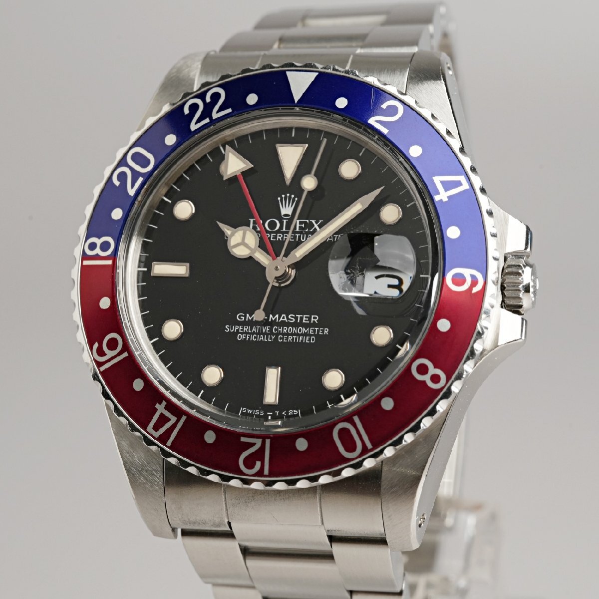 【OH済】1988年 ロレックス 16750 GMTマスターI SS トリチウム夜光 ぺプシ 青赤ベゼル CAL3075　R番 ポストヴィンテージ_画像2