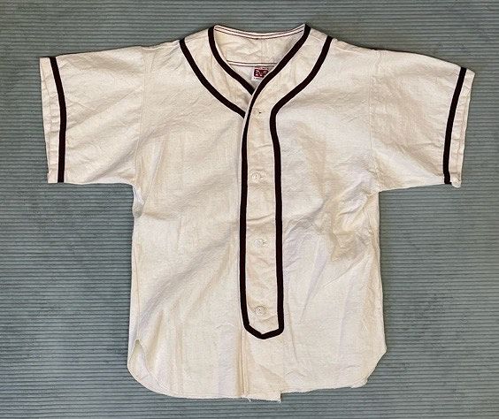 60's 米国製 メイソン MASON ビンテージ ベースボールシャツ 野球 コットン 猫目釦 染込みプリント BOY’S XS [la-1440]_画像2