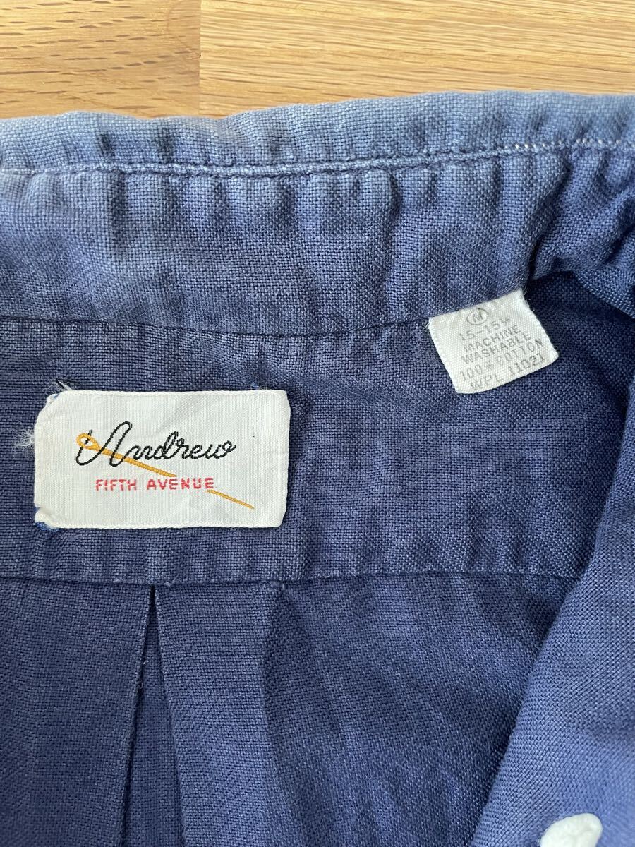 70'sUSA製ビンテージ Andrew SHIRTアンドリュー3点留めボタンダウン半袖シャツネイビー紺色オックスフォードRRLラルフローレン無地_画像4