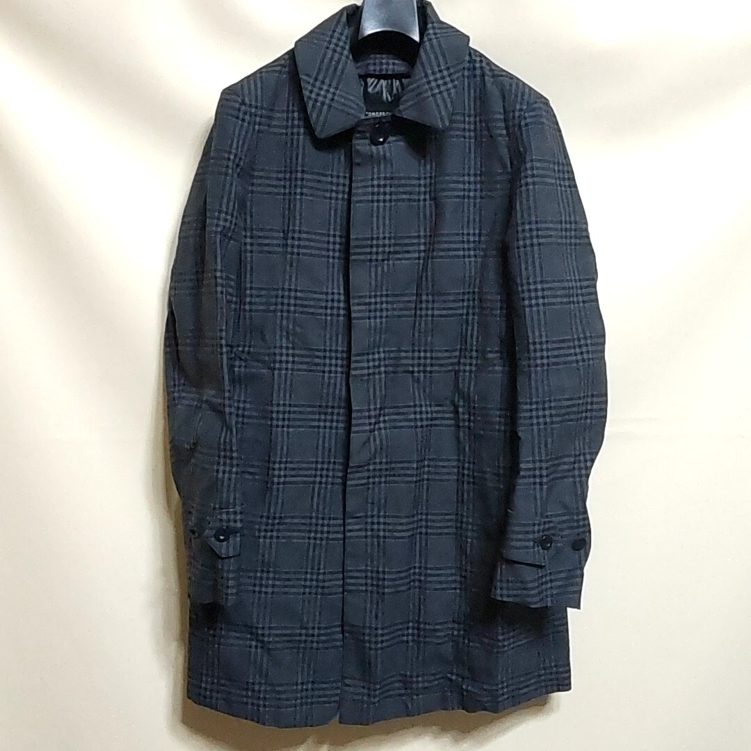 ● TOMORROWLAND トゥモローランド 44 XL 灰色 グレー チェック 柄 中綿 ステンカラーコート ミドル コート ジャケット アウター メンズ_画像1