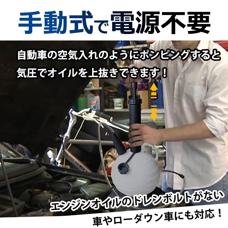 送料無料 オイルチェンジャー 農耕機 エンジン 手動式 電源不要 上抜き 吸い上げ 6L オイル交換 軽量 車 バイク オートバイ トラック ee336_画像2