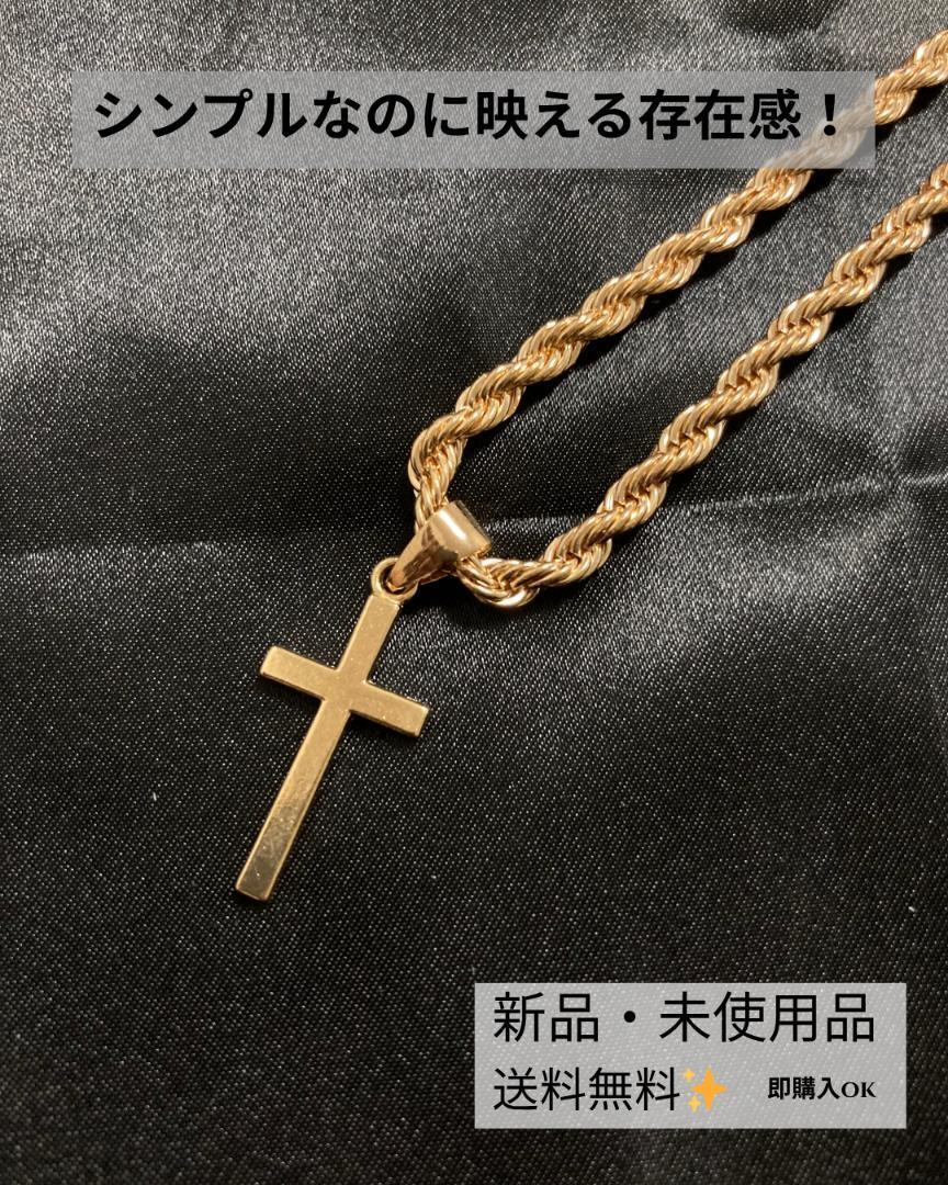 ゴールド　クロス　ネックレス　高級感　ロープチェーン　ユニセックス　ストリート_画像1
