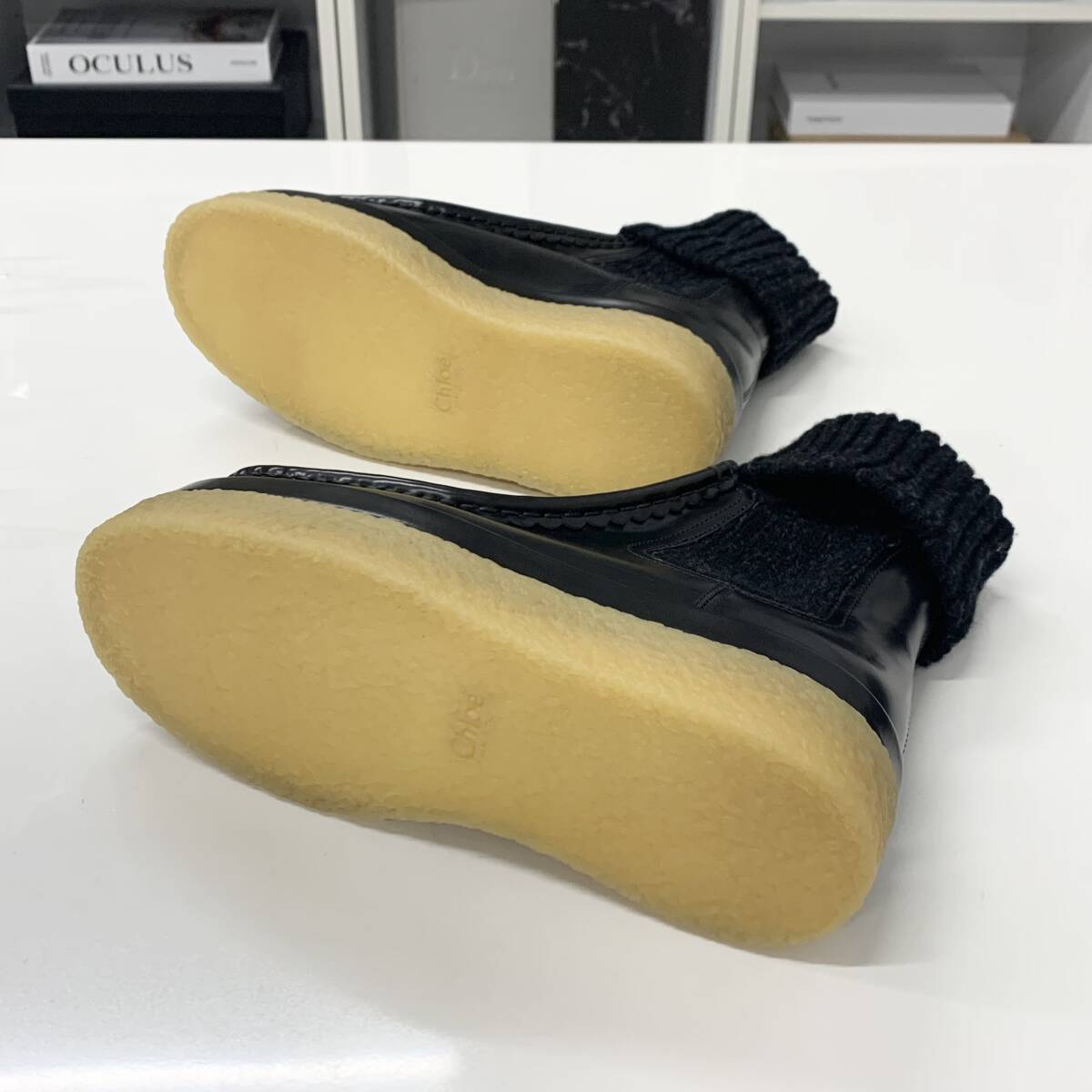 M13308 クロエ JAMIE レザー ニット ショートブーツ ブラック_画像7