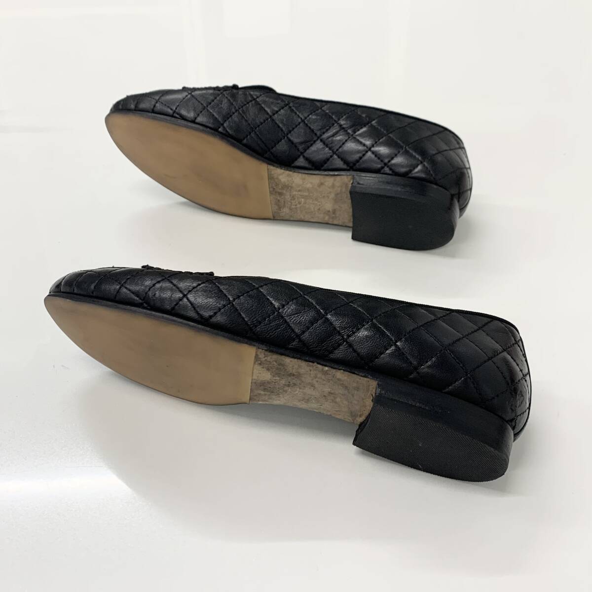 M13149 シャネル マトラッセ ココマーク レザー フラットシューズ ブラック_画像6