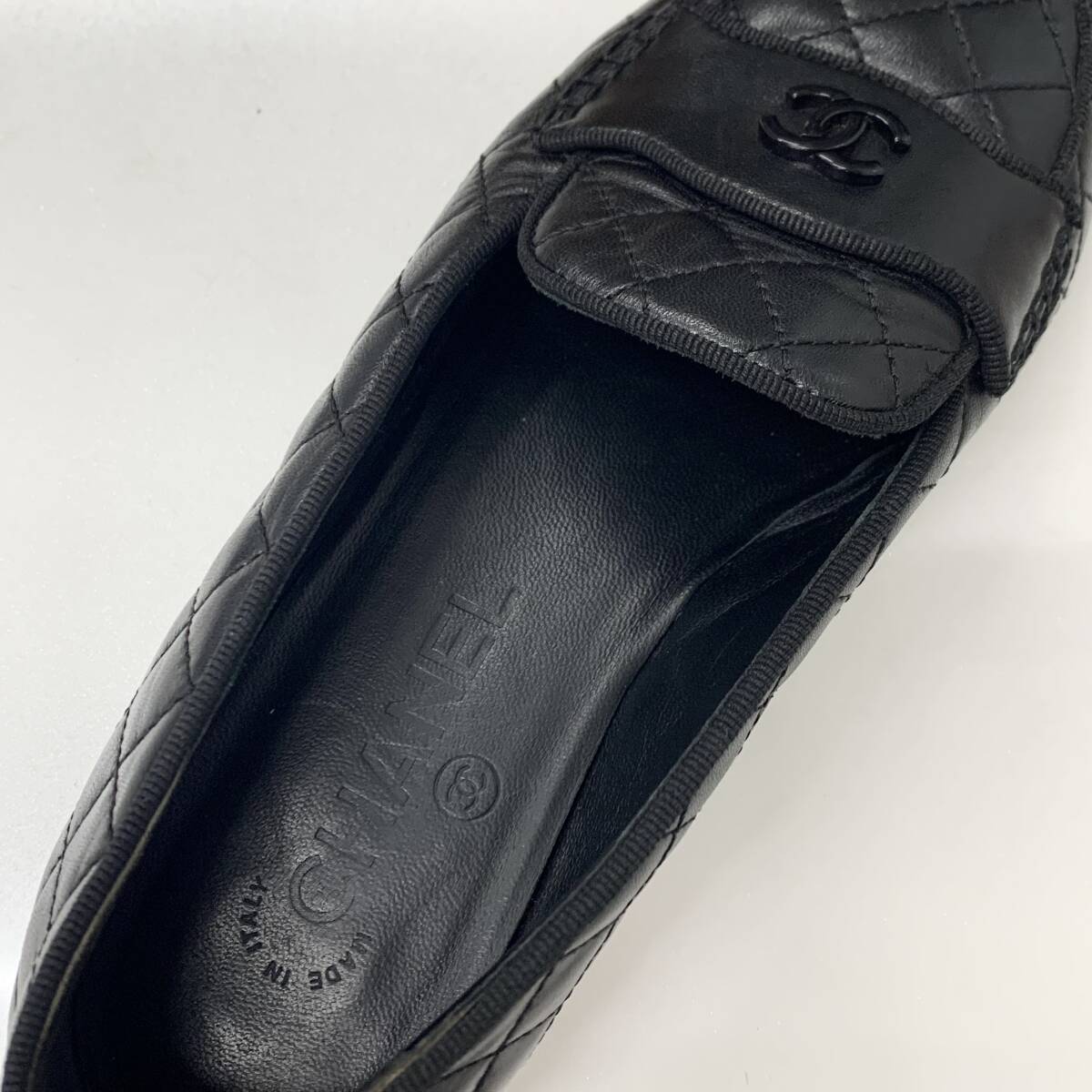 M13149 シャネル マトラッセ ココマーク レザー フラットシューズ ブラック_画像7