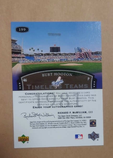 2004 UD Legends Burt Hooton auto バート ハッピー フートン サイン Upper Deck 直筆サイン_画像2