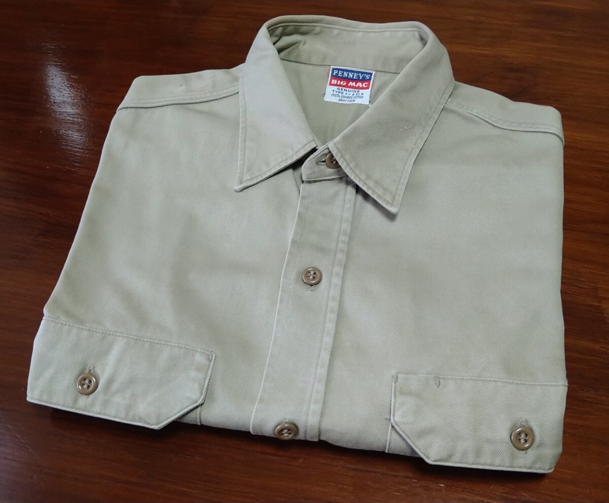 50’s~ ビンテージ ビッグマック ワークシャツ Mサイズ アーミーツイル マチ付き BIG MAC JCPenney ペニーズ 良品_画像1