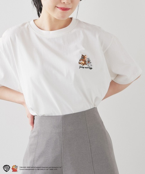 COLZA コルザ　トムとジェリー　刺繍付き Tシャツ　（ホワイト　ジェリー＆タフィー）　Mサイズ　ユニセックス　男女兼用　トム＆ジェリー_画像2