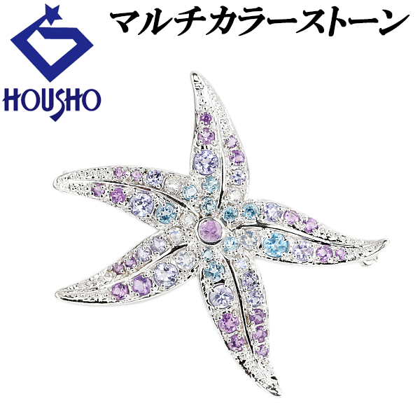 アメジスト ブローチ ブルートパーズ ムーンストーン K18WG K14WG ヒトデ 海 動物 アニマル ペンダントトップ 送料無料 中古 宝正 903064_画像1