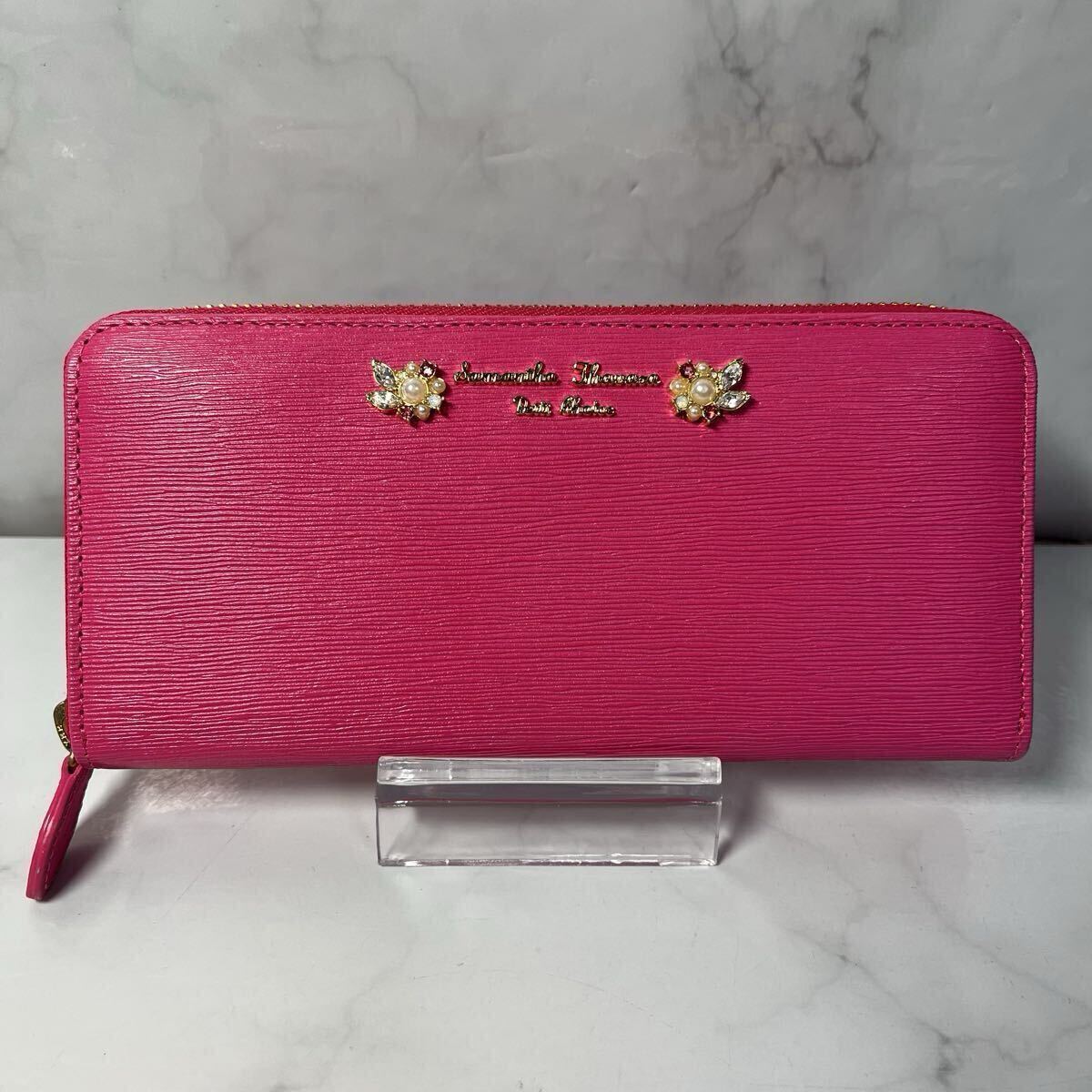 未使用 Samantha Thavasa Petit Choice サマンサタバサ プチチョイス　ラウンドファスナー長財布　ピンク　パール　ビジュー　レザー_画像1