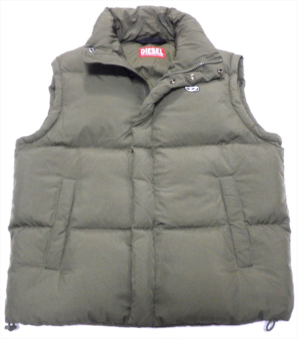 45008c【1円スタート】DIESEL ディーゼル ダウンベスト カーキ メンズ サイズ46 175/92A 美品