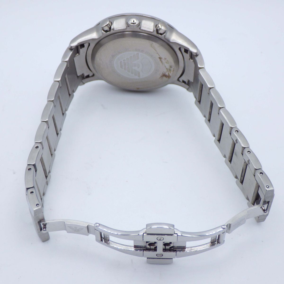 495414【1円スタート】EMPORIO ARMANI アルマーニ 稼動品 AR-2448 ブルーネイビー デイト メンズ 時計 クォーツ ケース43mm_画像6