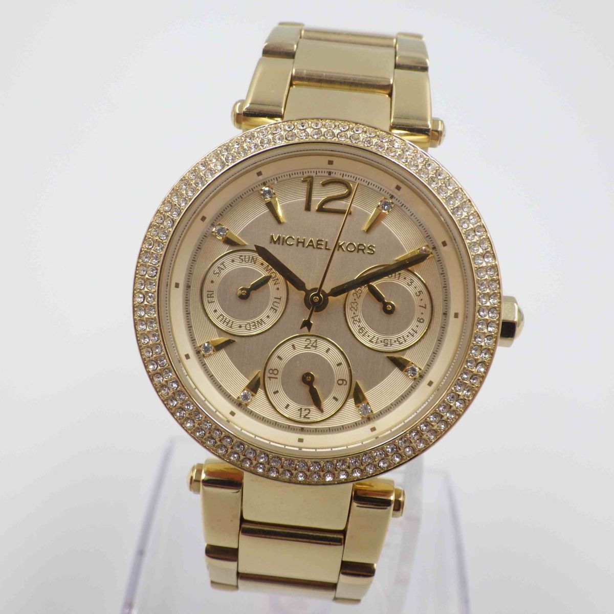 497560【1円スタート】MICHAEL KORS マイケルコース 稼動品 MK-6351 ストーンベゼル レディース 時計 クォーツ ケース33mm_画像1