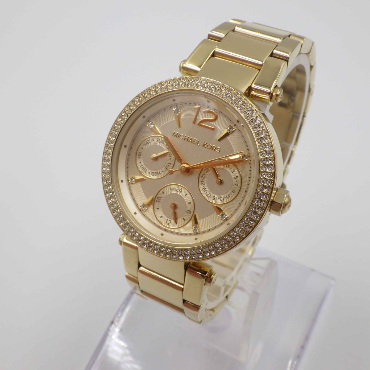 497560【1円スタート】MICHAEL KORS マイケルコース 稼動品 MK-6351 ストーンベゼル レディース 時計 クォーツ ケース33mm_画像2