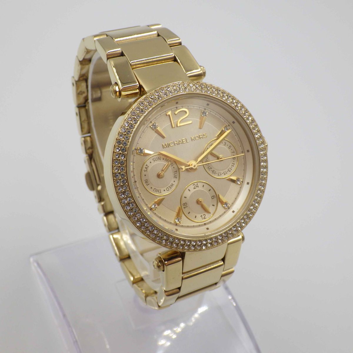 497560【1円スタート】MICHAEL KORS マイケルコース 稼動品 MK-6351 ストーンベゼル レディース 時計 クォーツ ケース33mm_画像3
