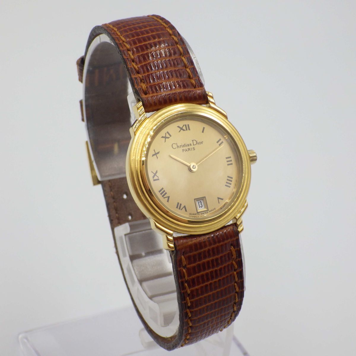 490958[1 иен старт ]Christian Dior Dior работа товар 48.122.2 Gold dial Date женский часы кварц кейс 24mm