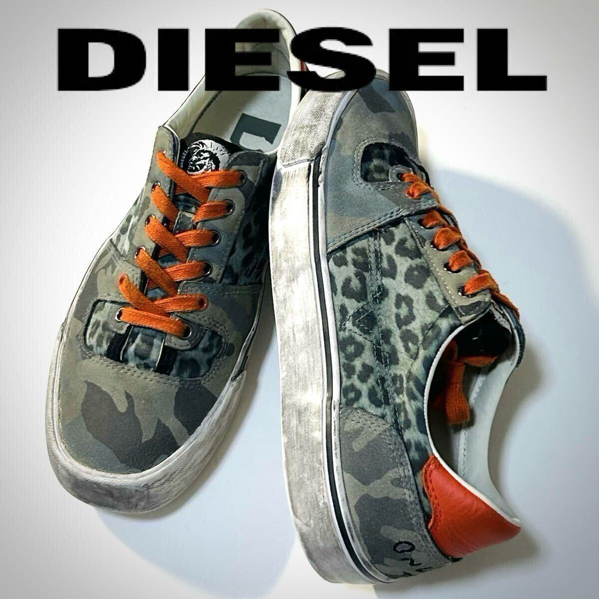 【DIESEL】S-Flip multicolored low-top Lace Shoes ディーゼル 定価2.0万 ヴィンテージ加工 レースアップ ローカットスニーカー 42 JP27cm_画像1