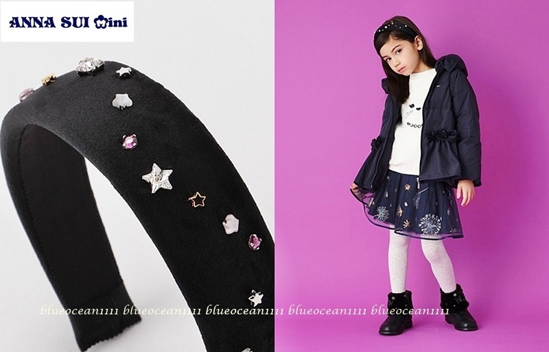 新品 5,390円 【アナスイミニ】ロゴチャーム付きスタービジューモチーフ ベロアカチューシャ 130 140 150cm ワンピース スカート カーデ _画像1