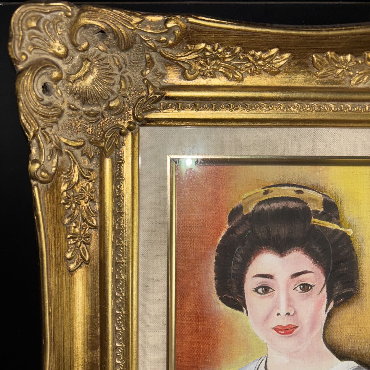 額縁 額装 油彩画 絵画 作者不明 日本画 美人画つき_画像2