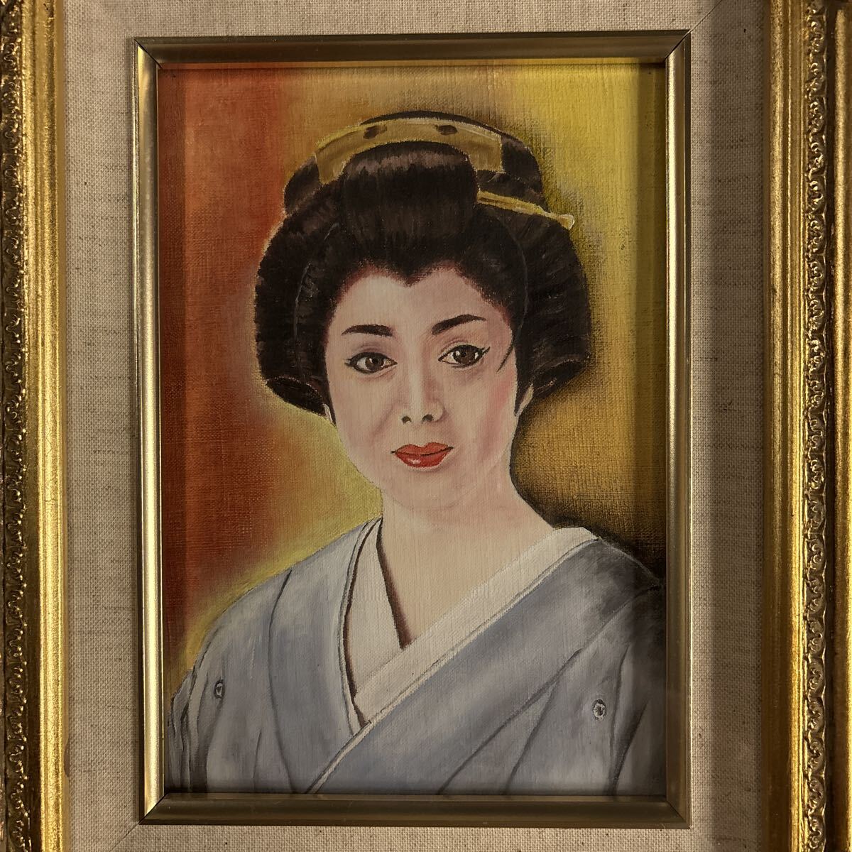 額縁 額装 油彩画 絵画 作者不明 日本画 美人画つき_画像6
