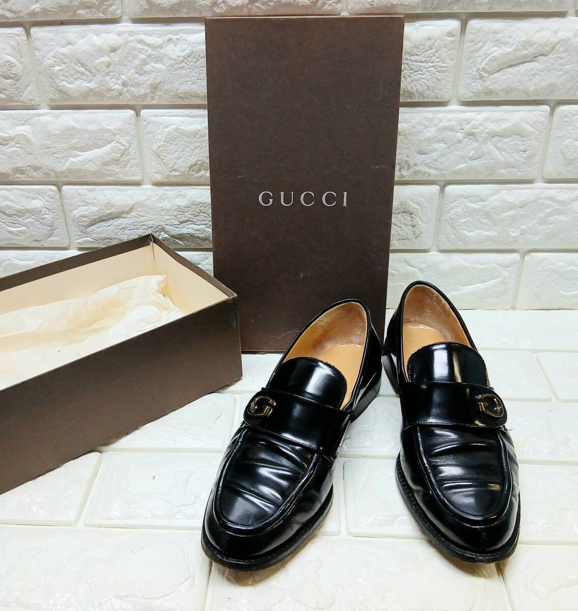 n384 GUCCI ホースビットローファー (37) 轡 黒 _画像1