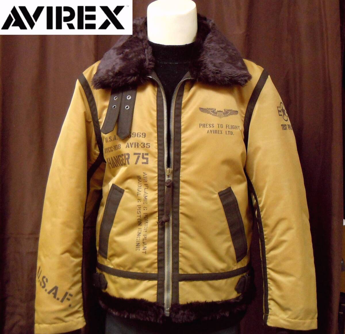 ★限定販売品 定価約3.8万円 AVIREX アヴィレックス パディング B-3 フライトジャケット カーキ メンズL★_画像1